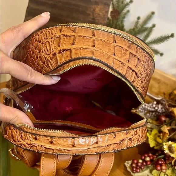 American Bee Preppy Vegan Leather Croc Backpack & Wallet Set in Brown. NWT - Picture 3 of 14